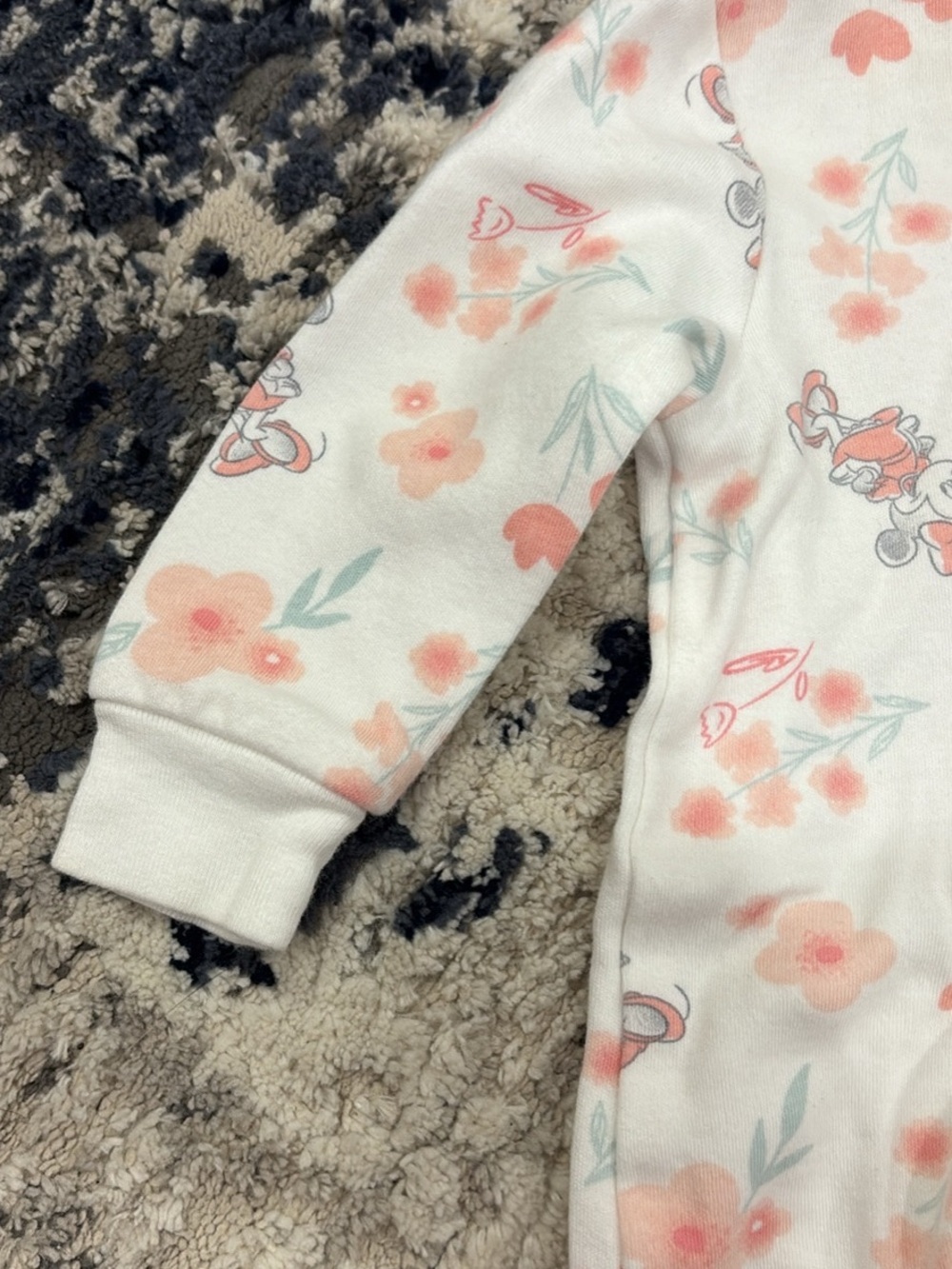 Disney Cream One-Piece Footie with Pink Floral Minnie Print - Picture 2 of 4